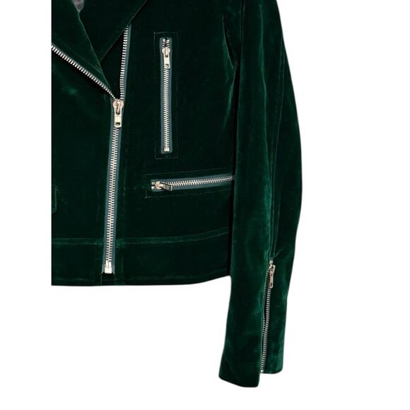 Lulu’s Dark Green Velvet Moto Jacket Zip Up Biker Coat Size Small - Picture 5 of 10